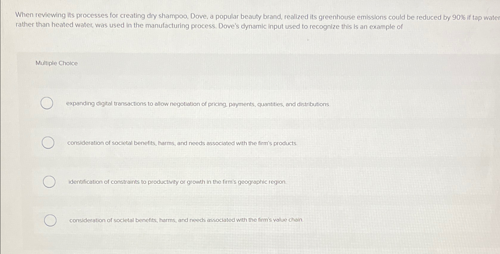  When reviewing its processes for creating dry shampoo, Dove, a popular