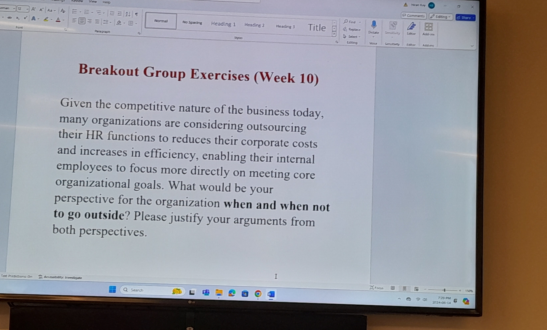  Breakout Group Exercises (Week 10) Given the competitive nature of the
