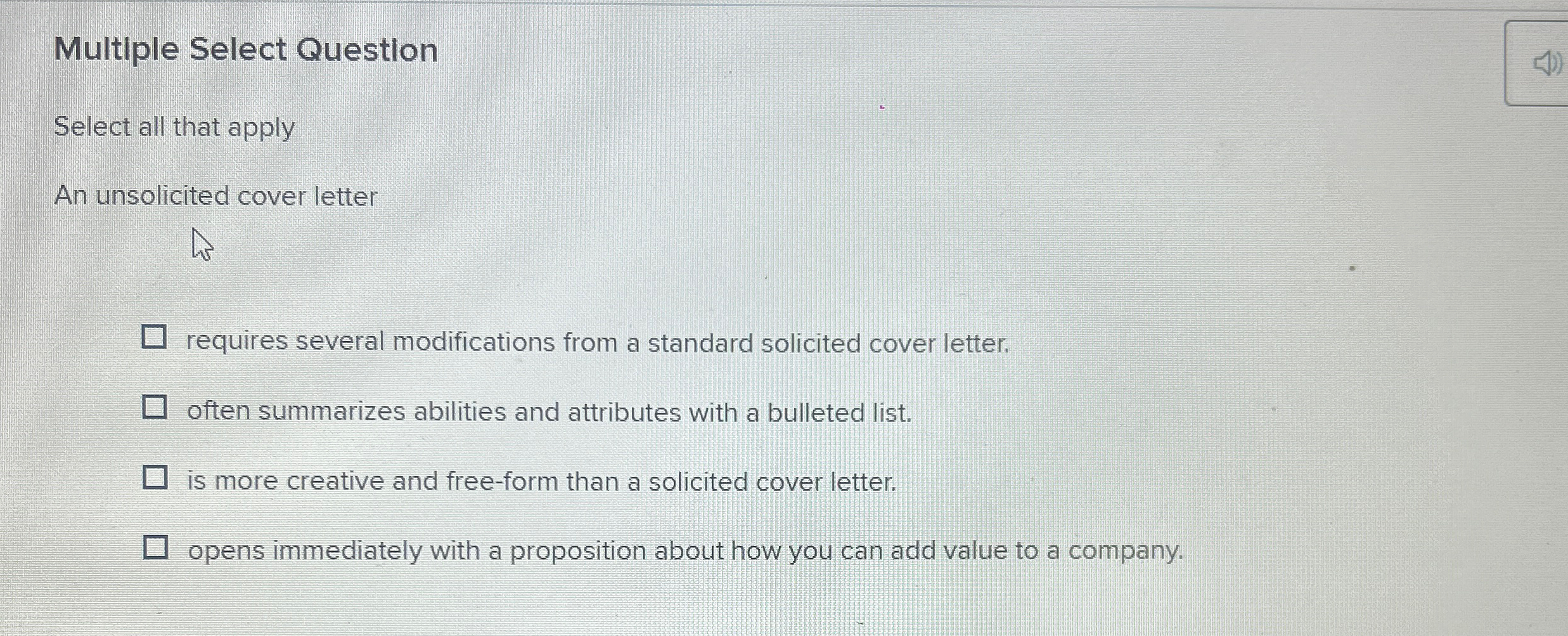  Multiple Select Question Select all that apply An unsolicited cover letter