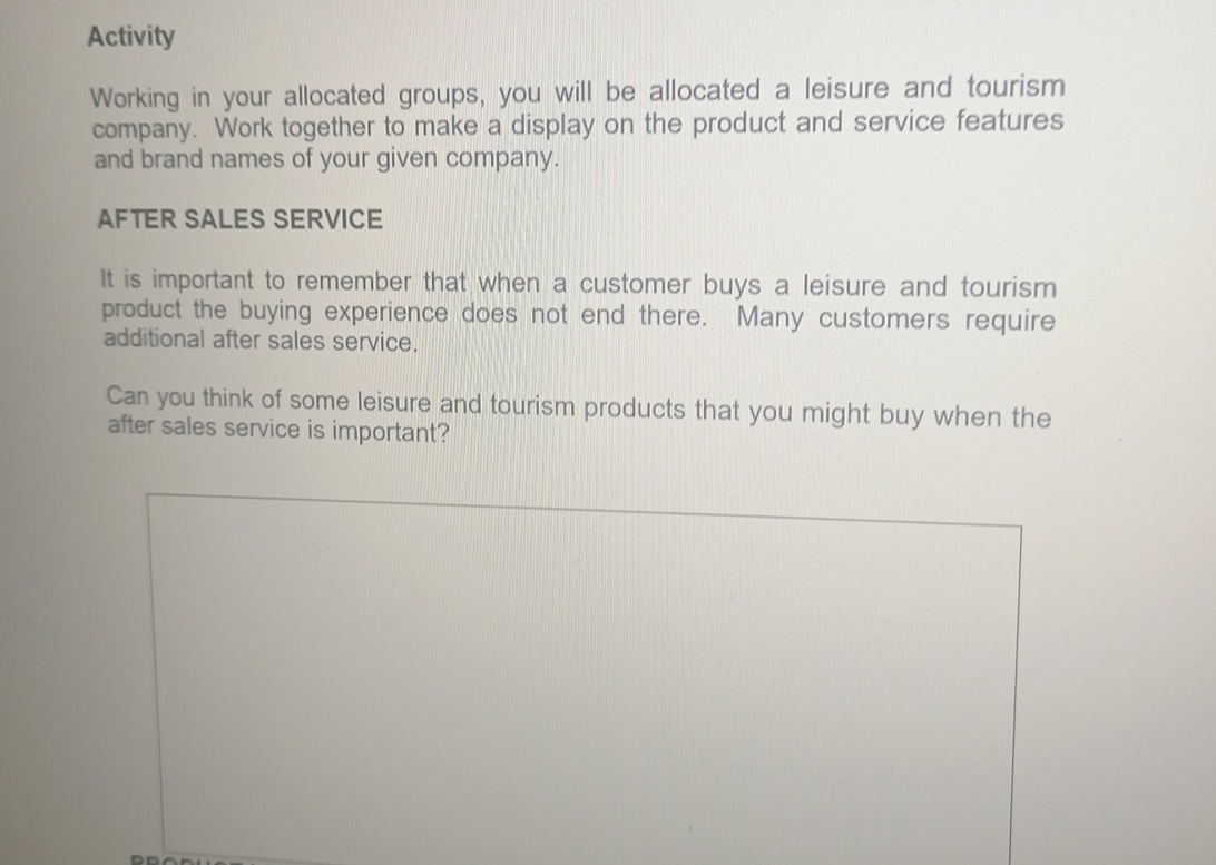  Activity Working in your allocated groups, you will be allocated a