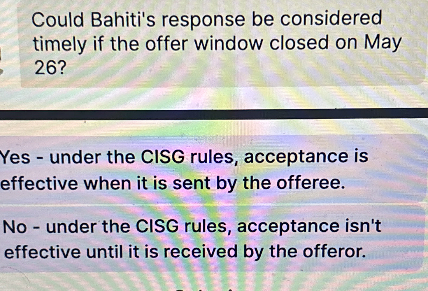 Could Bahiti's response be considered timely if the offer window closed on