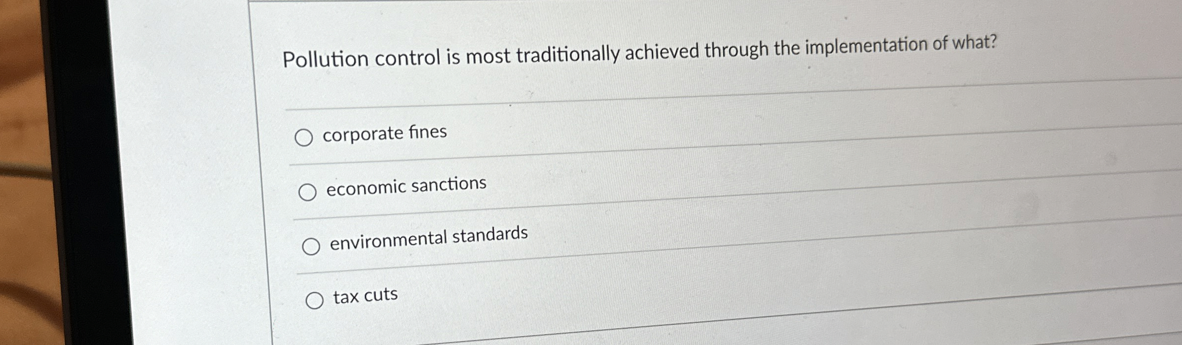  Pollution control is most traditionally achieved through the implementation of what?