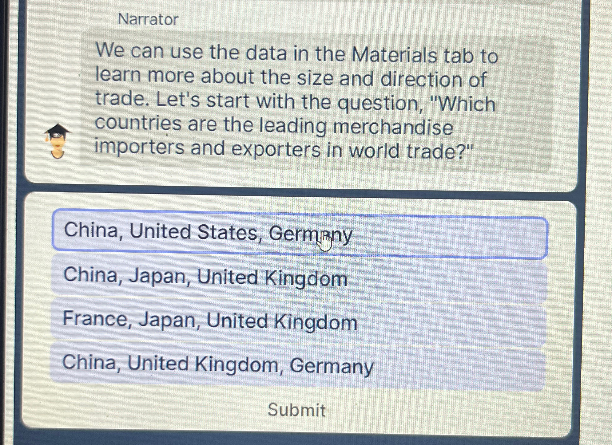  Narrator We can use the data in the Materials tab to
