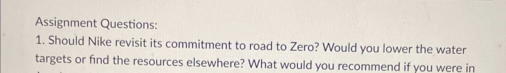 Assignment Questions: Should Nike revisit its commitment to road to Zero?