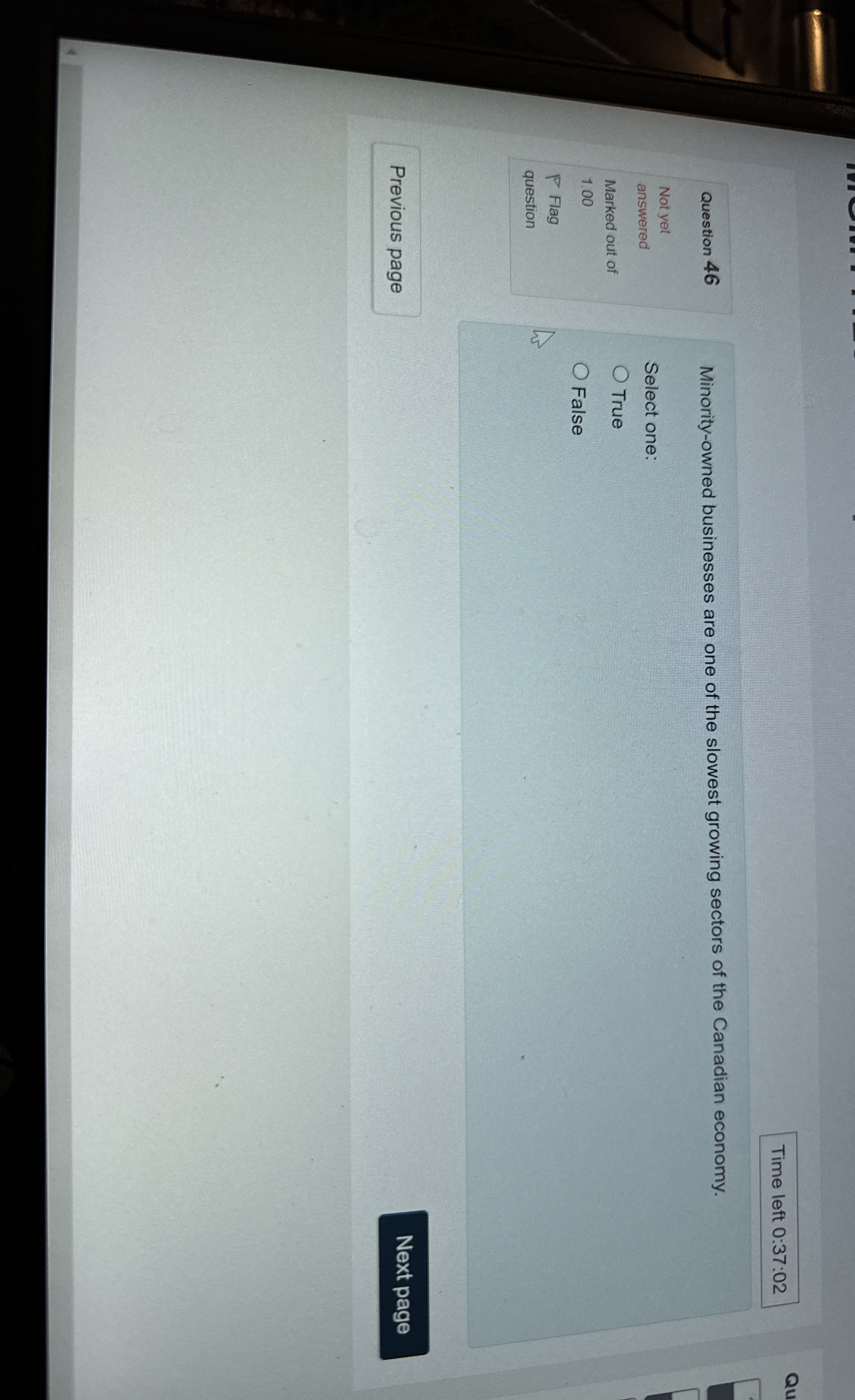  Time left 0:37:02 Question 46 Not yet answered Marked out of