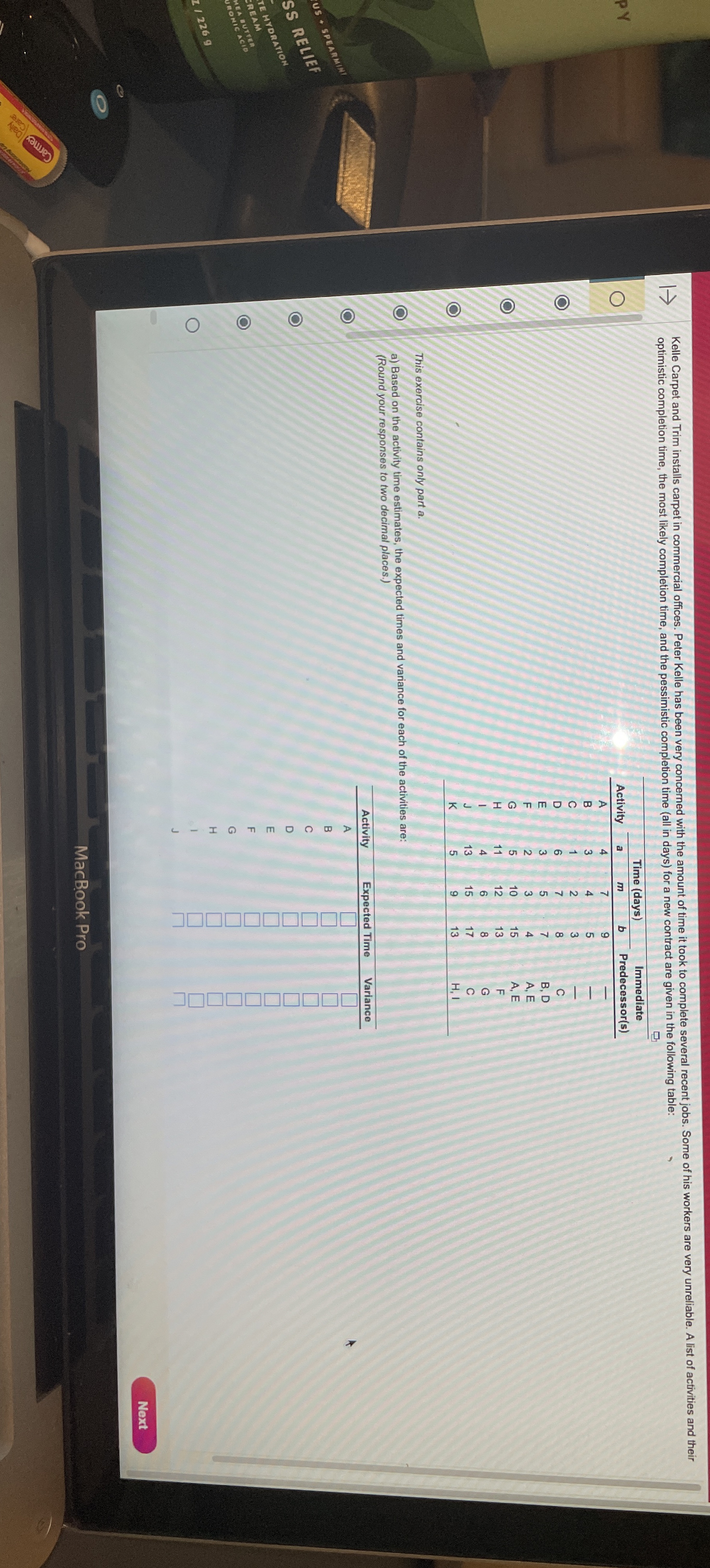  optimistic completion time, the most likely completion time, and the pessimistic