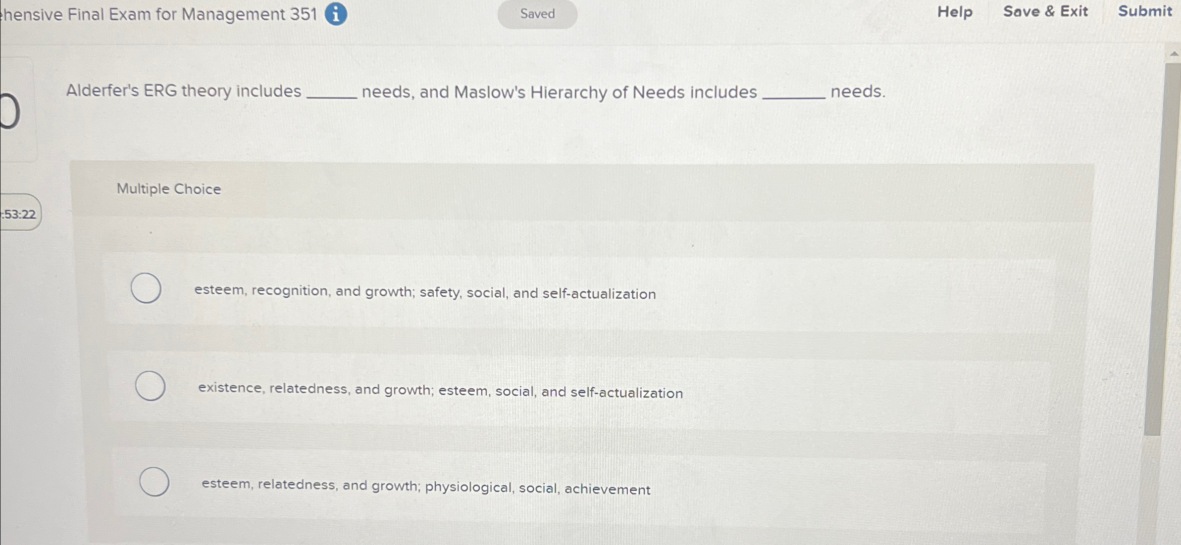  hensive Final Exam for Management 351 i Help Save & Exit