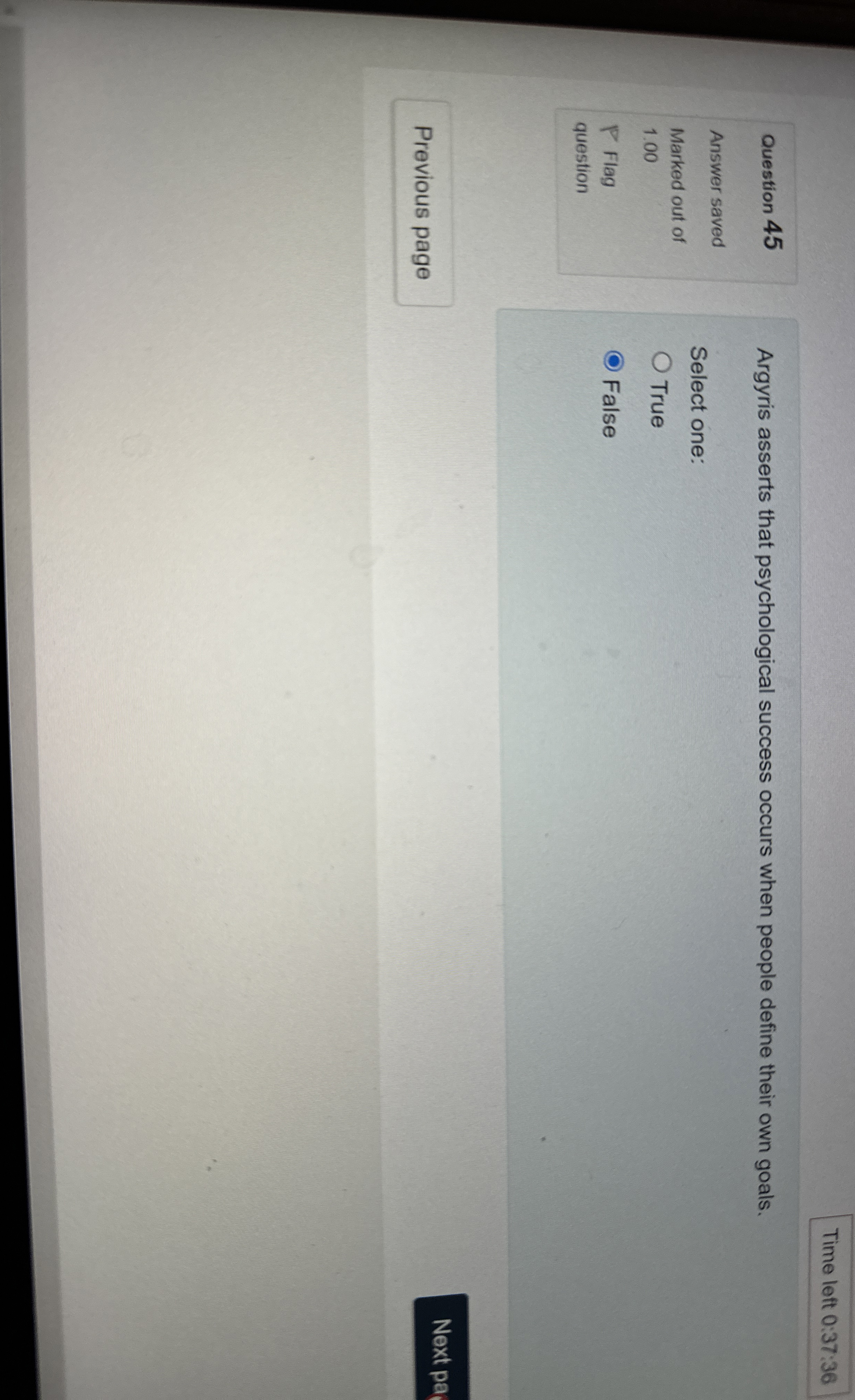  Time left 0:37:36 Question 45 Answer saved Marked out of 1.00