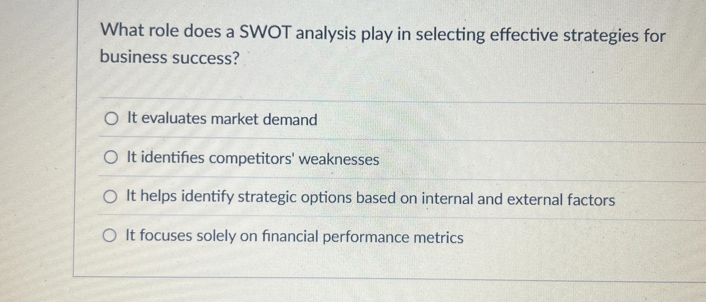  What role does a SWOT analysis play in selecting effective strategies