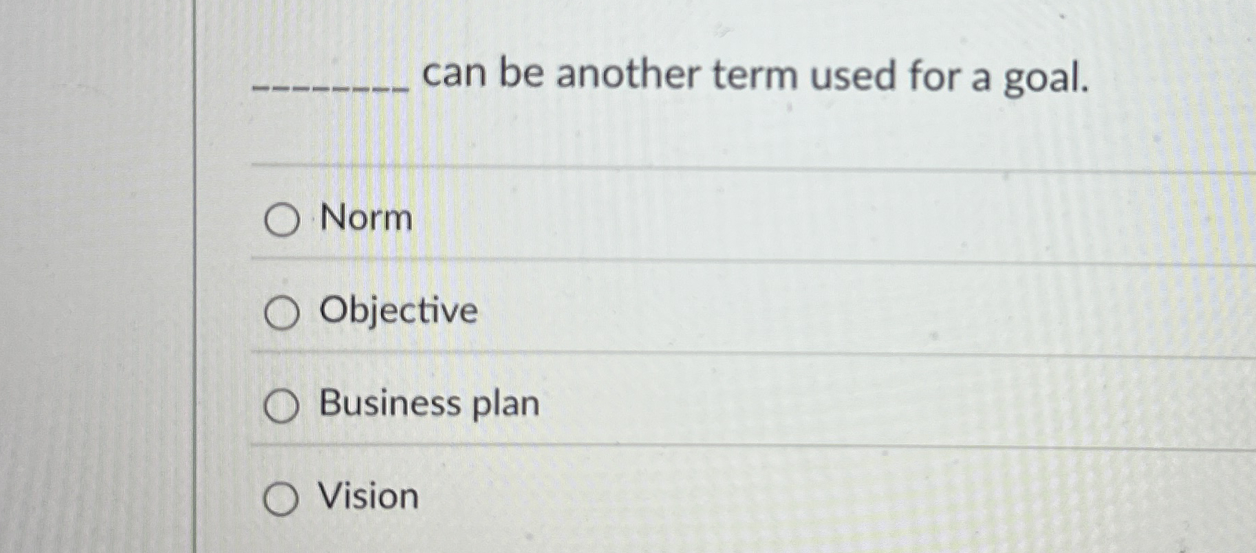  q, can be another term used for a goal. Norm Objective