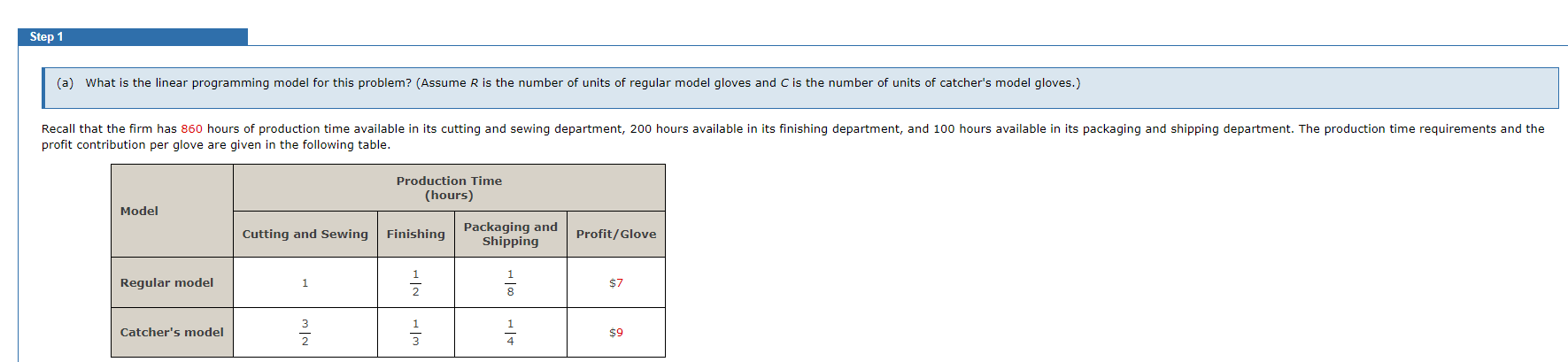  Step 1 (a) What is the linear programming model for this