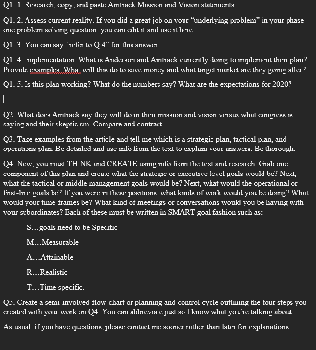 Q1.1. Research, copy, and paste Amtrack Mission and Vision statements. Q1.2.
