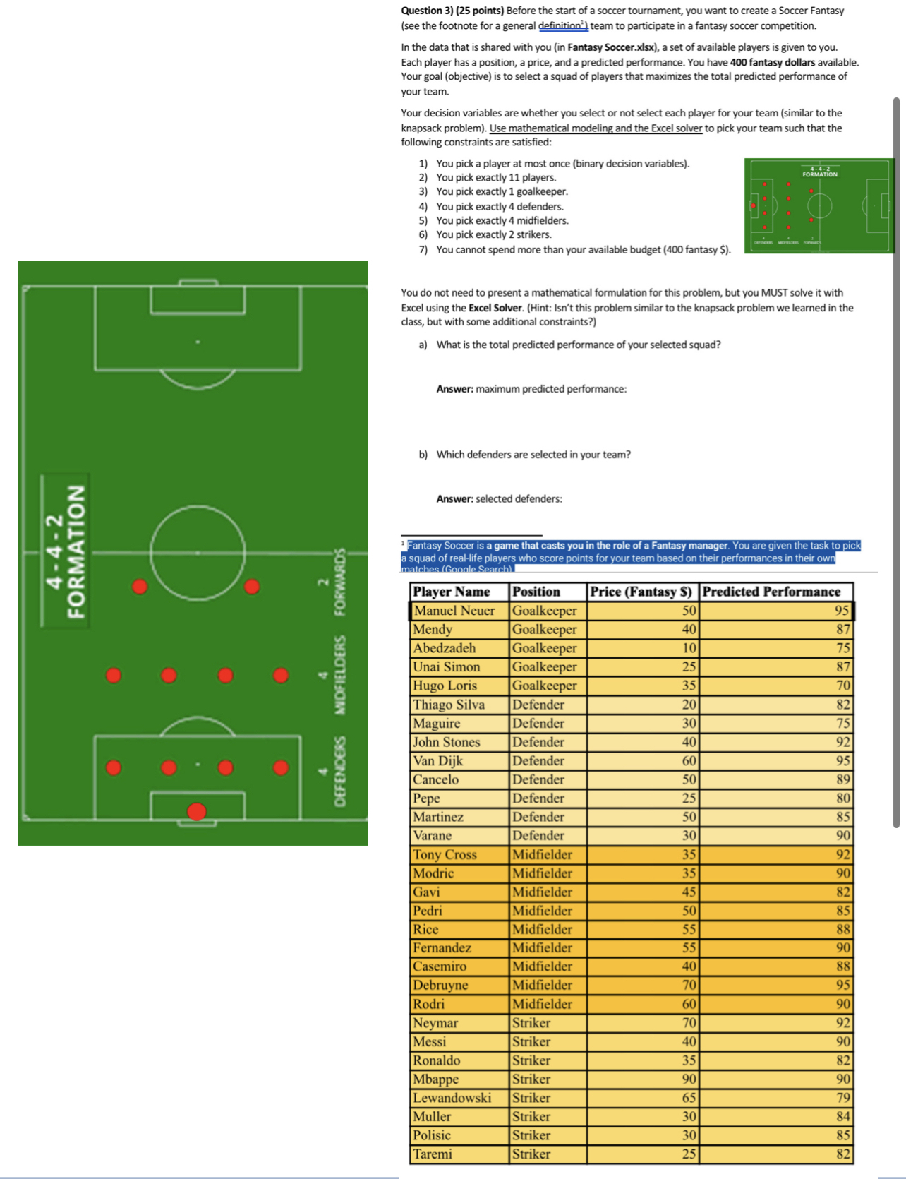  Question 3)(25 points) Before the start of a soccer tournament, you