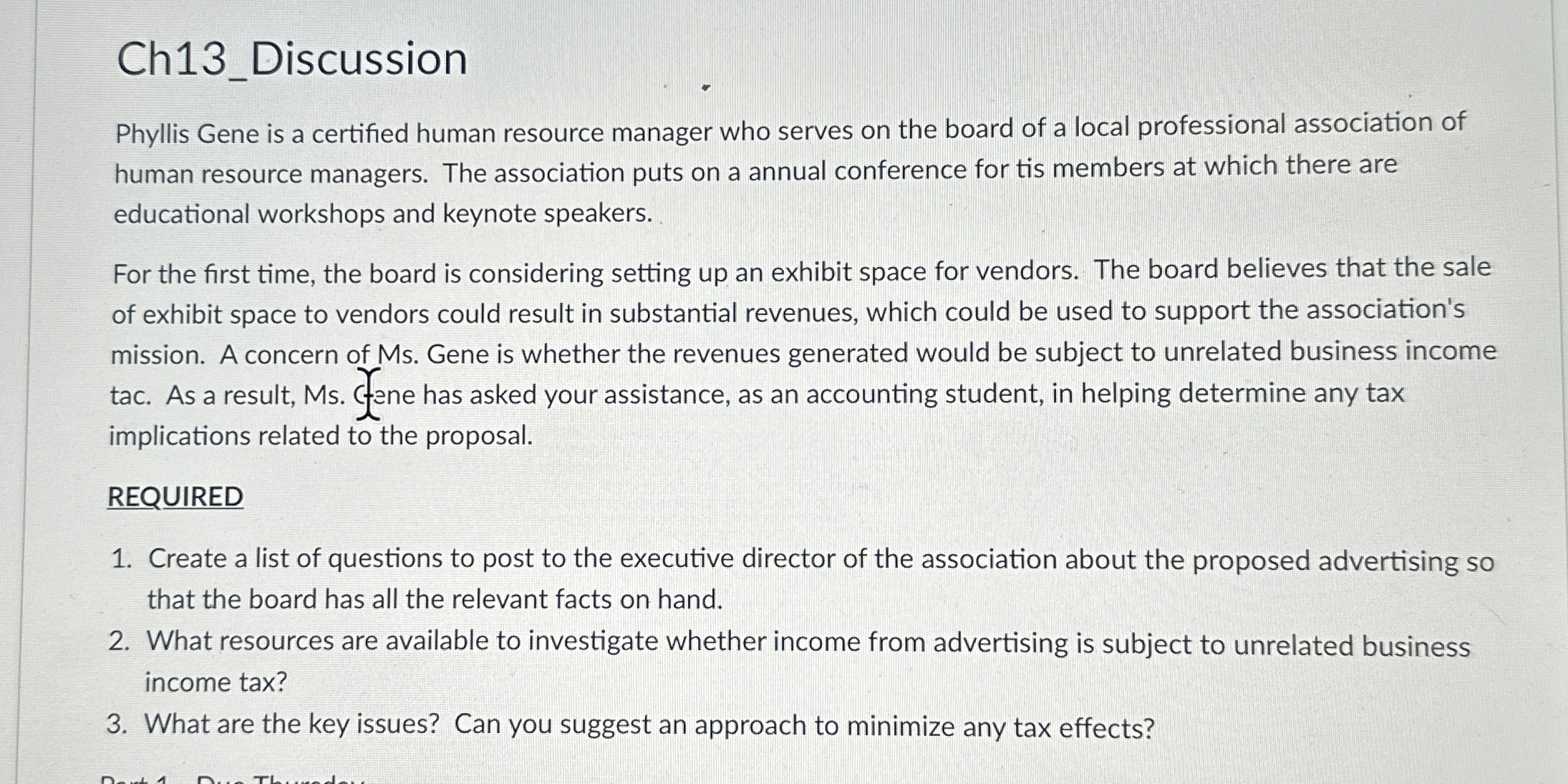  Ch13_Discussion Phyllis Gene is a certified human resource manager who serves