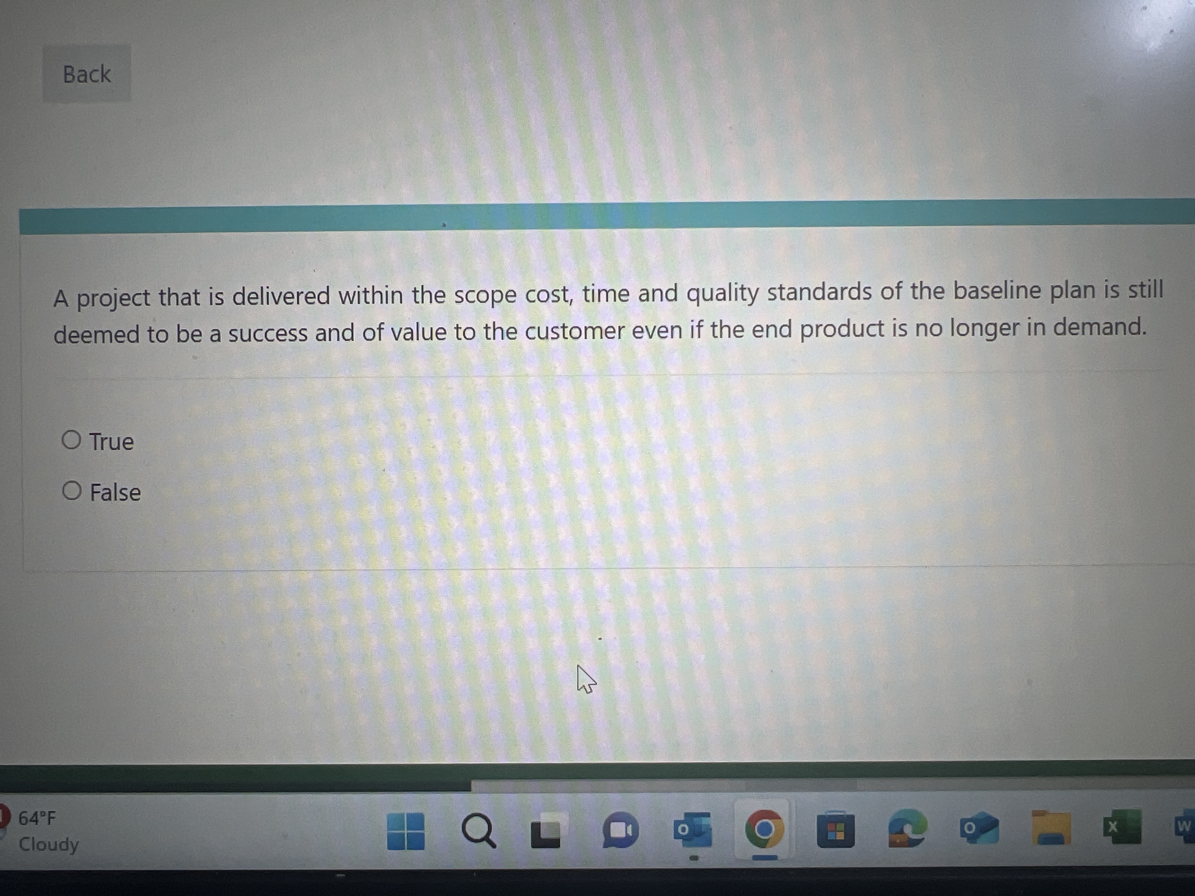  A project that is delivered within the scope cost, time and