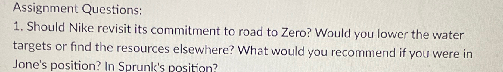  Assignment Questions: Should Nike revisit its commitment to road to Zero?