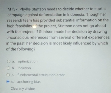  MT37. Phyllis Stintson needs to decide whether to start a campaign