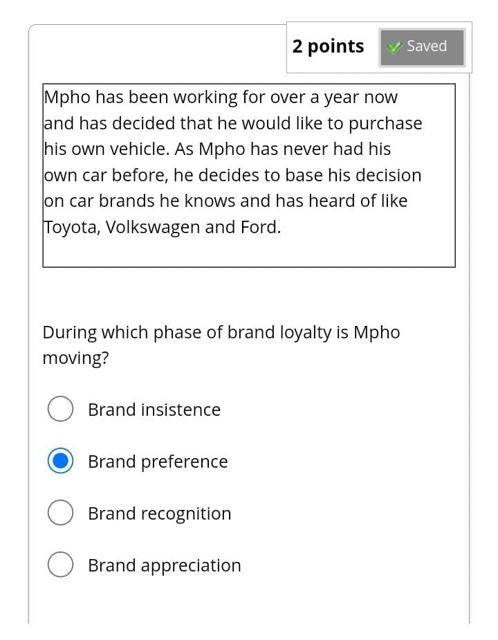  2 points Mpho has been working for over a year now