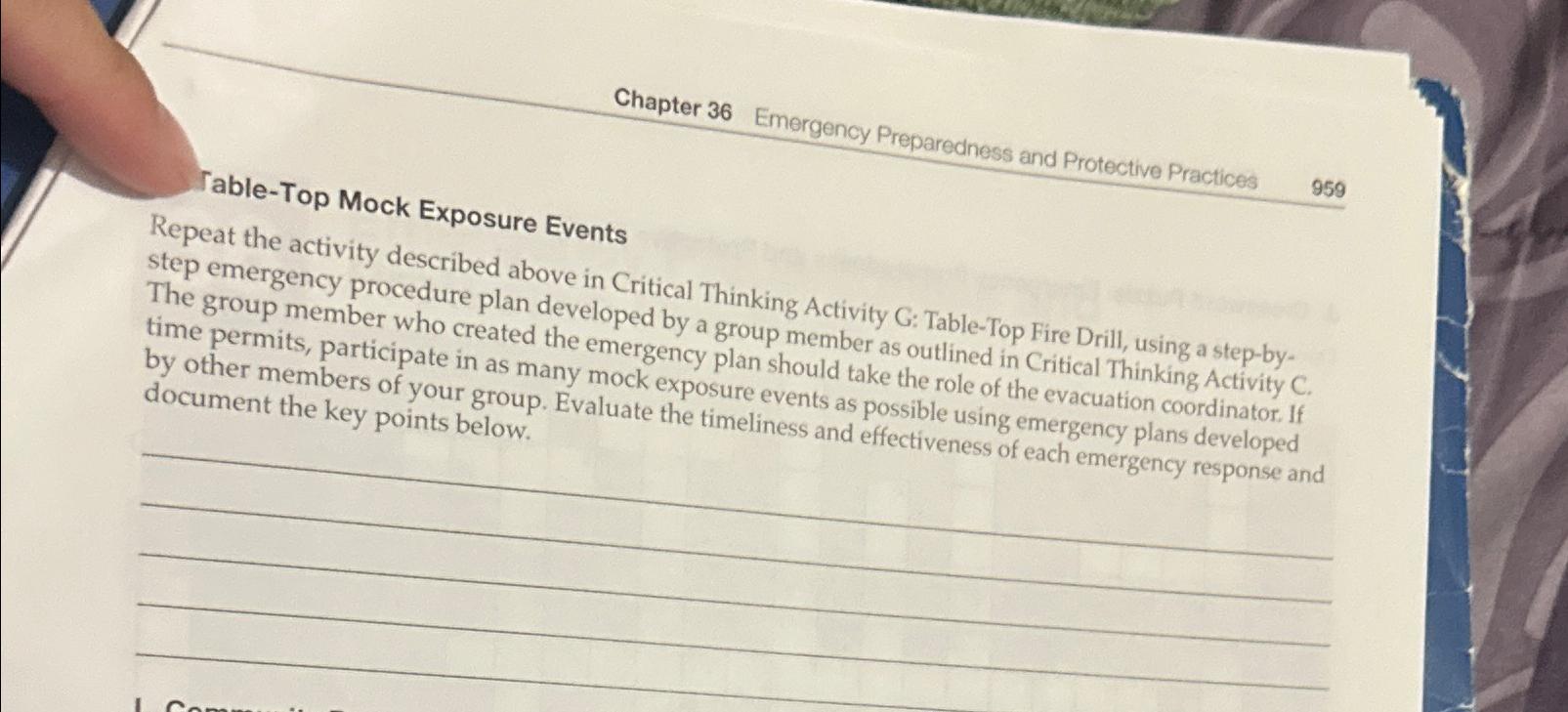  Chapter 36 Emergency Preparedness and Protective Practices 959 Table-Top Mock Exposure