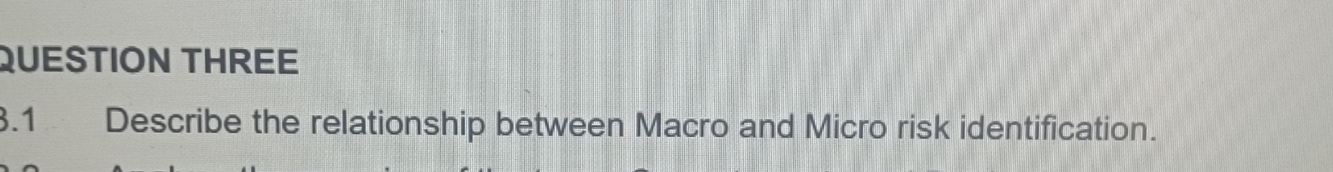  QUESTION THREE 3.1 Describe the relationship between Macro and Micro risk