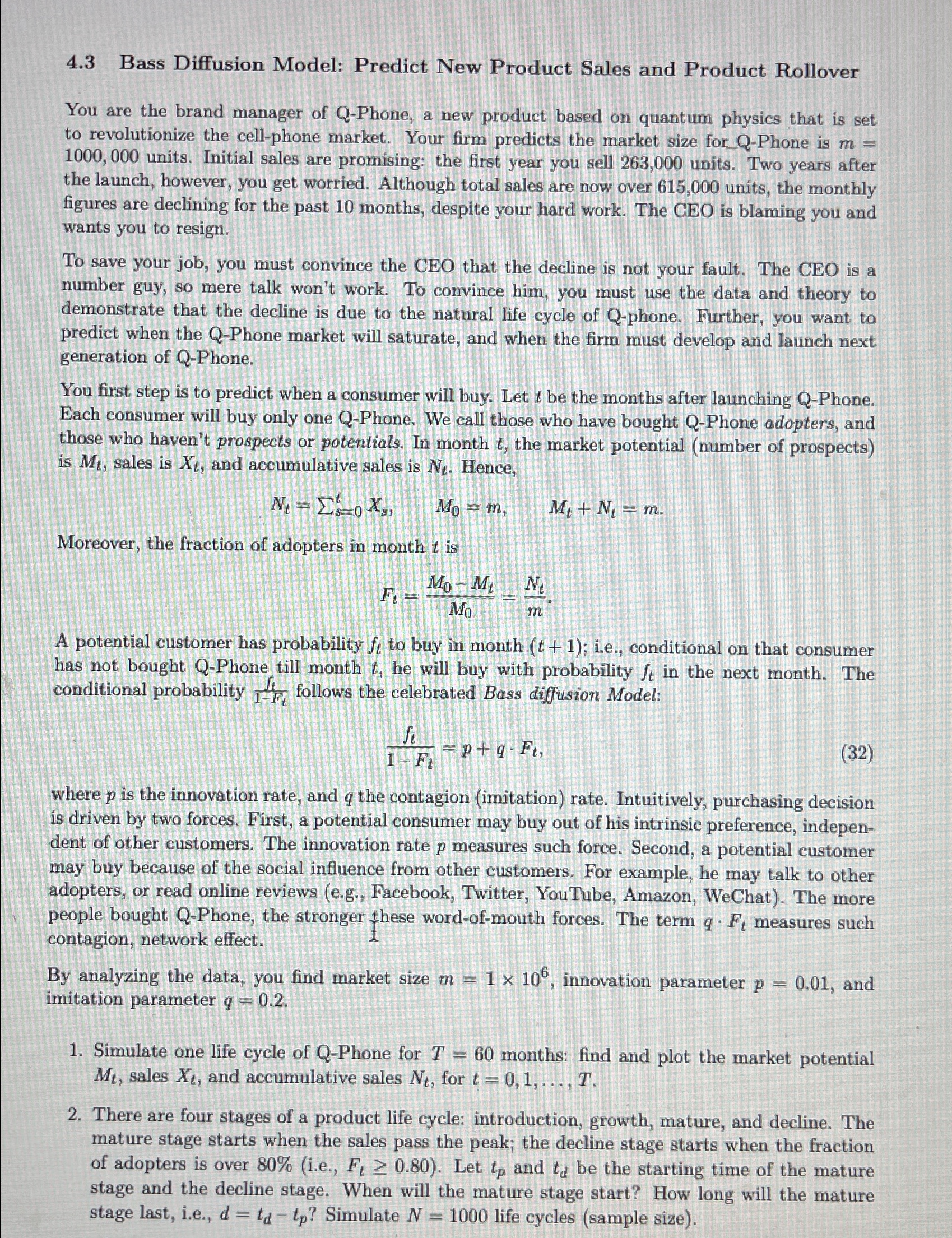  4.3 Bass Diffusion Model: Predict New Product Sales and Product Rollover