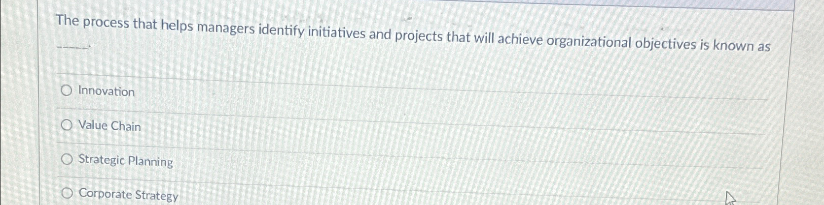  The process that helps managers identify initiatives and projects that will