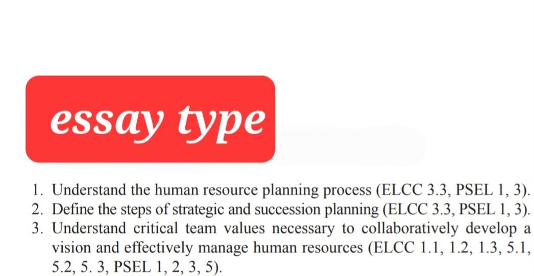1. Understand the human resource planning process (ELCC 3.3, PSEL 1,