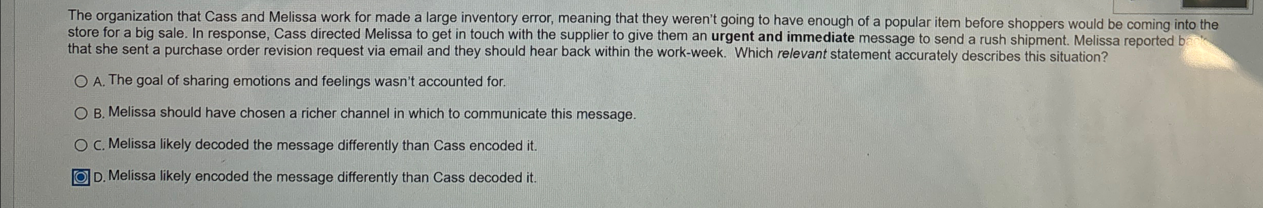 The organization that Cass and Melissa work for made a large