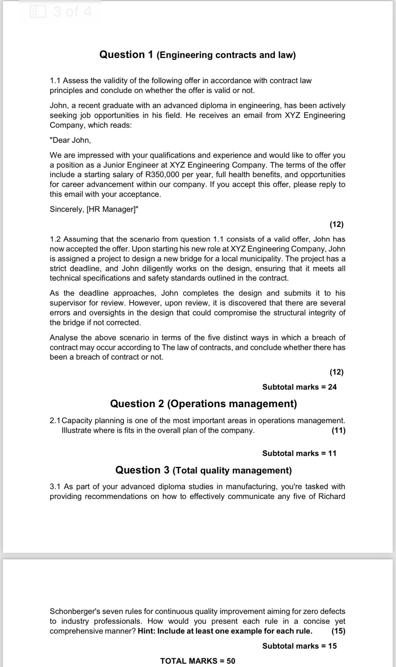  Question 1(Engineering contracts and law) 1.1 Assess the validity of the