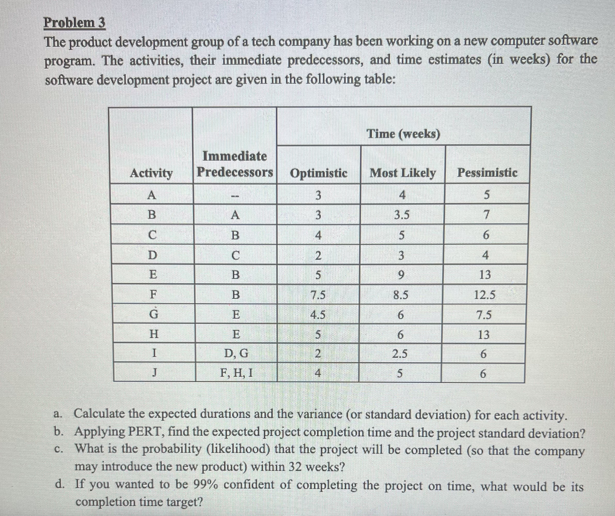  Problem 3 The product development group of a tech company has