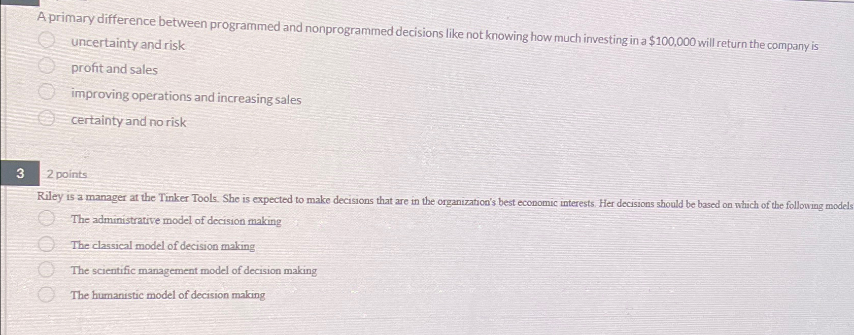  A primary difference between programmed and nonprogrammed decisions like not knowing