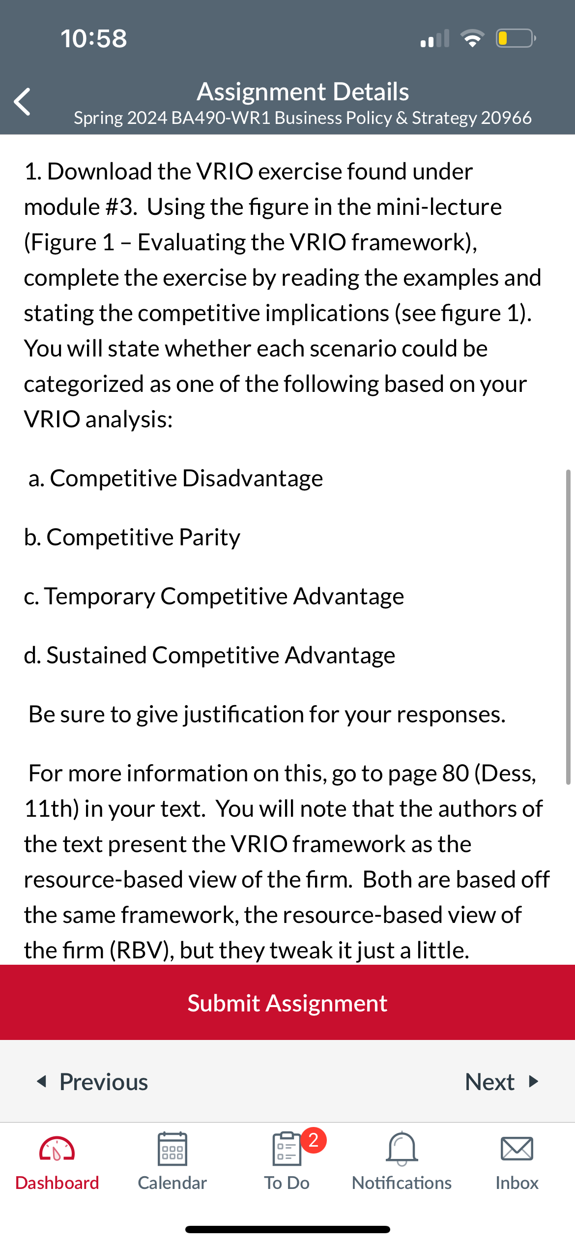  10:58 Assignment Details Spring 2024 BA490-WR1 Business Policy & Strategy 20966