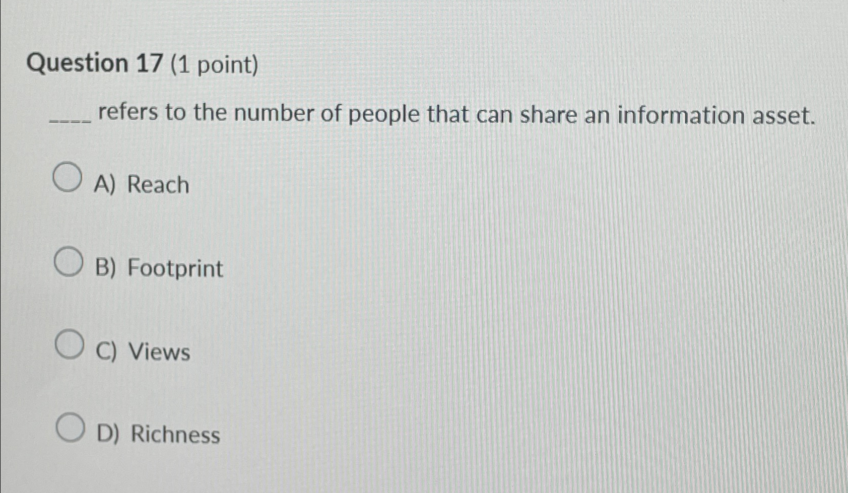  Question 17(1 point) refers to the number of people that can