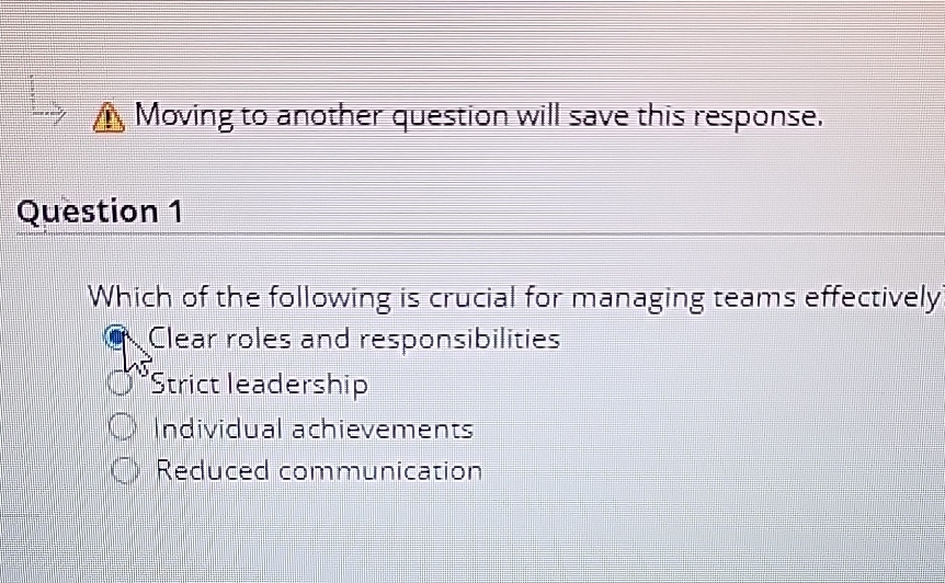  Moving to another question will save this response. Question 1 Which