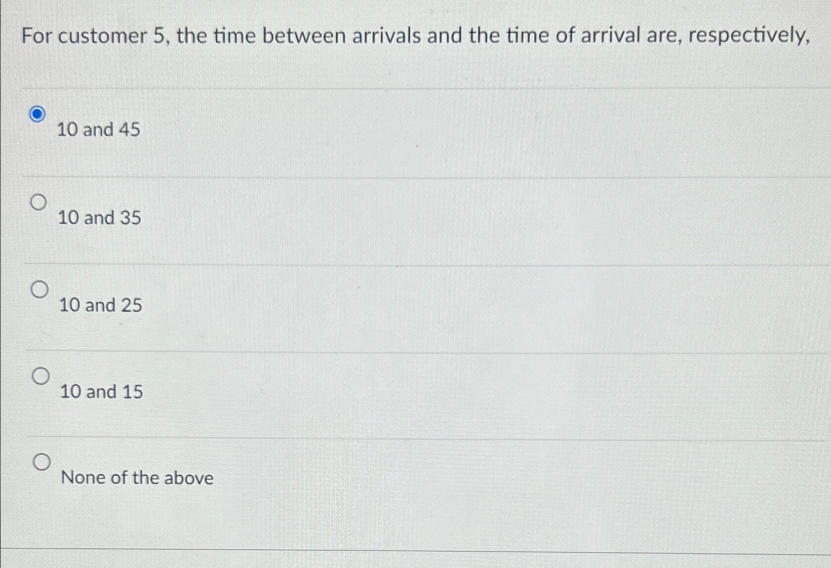  For customer 5, the time between arrivals and the time of