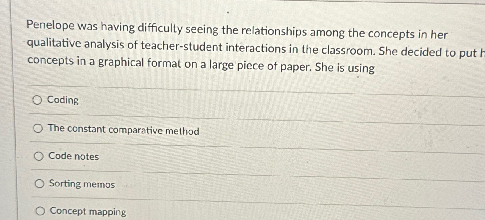  Penelope was having difficulty seeing the relationships among the concepts in