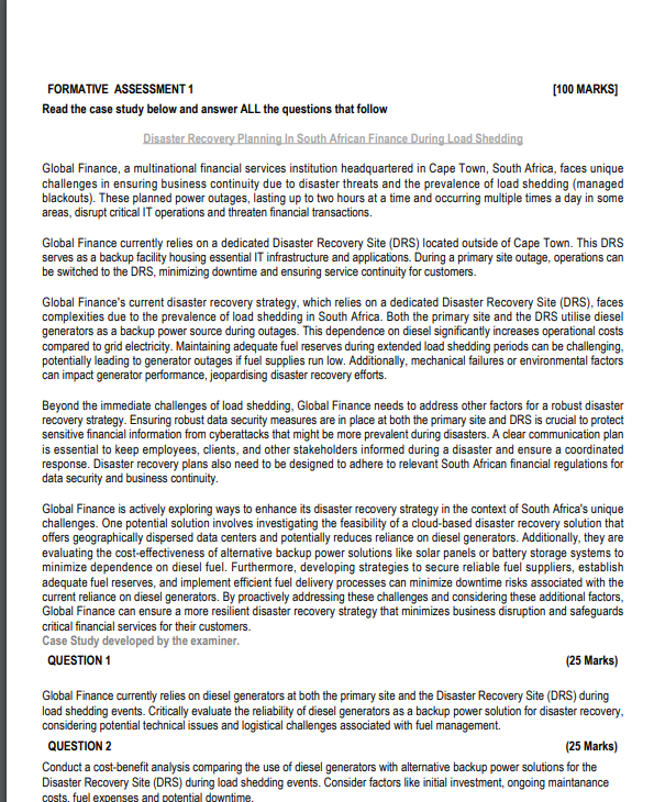  FORMATIVE ASSESSMENT 1 [100 MARKS] Read the case study below and