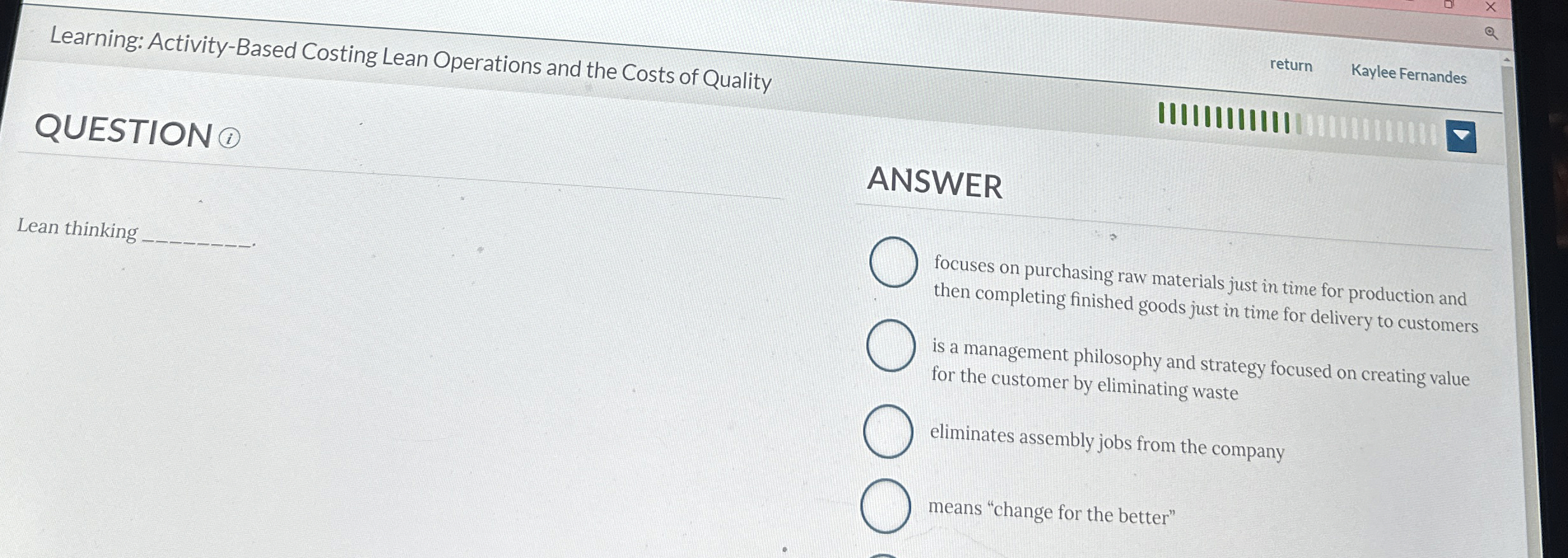  Learning: Activity-Based Costing Lean Operations and the Costs of Quality return