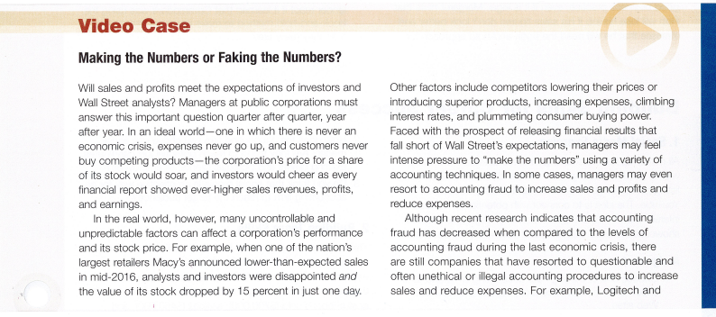 "Making the Numbers at Commodore Appliance"After reading the case & viewing the