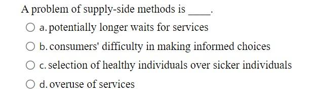  A problem of supply-side methods is a. potentially longer waits for