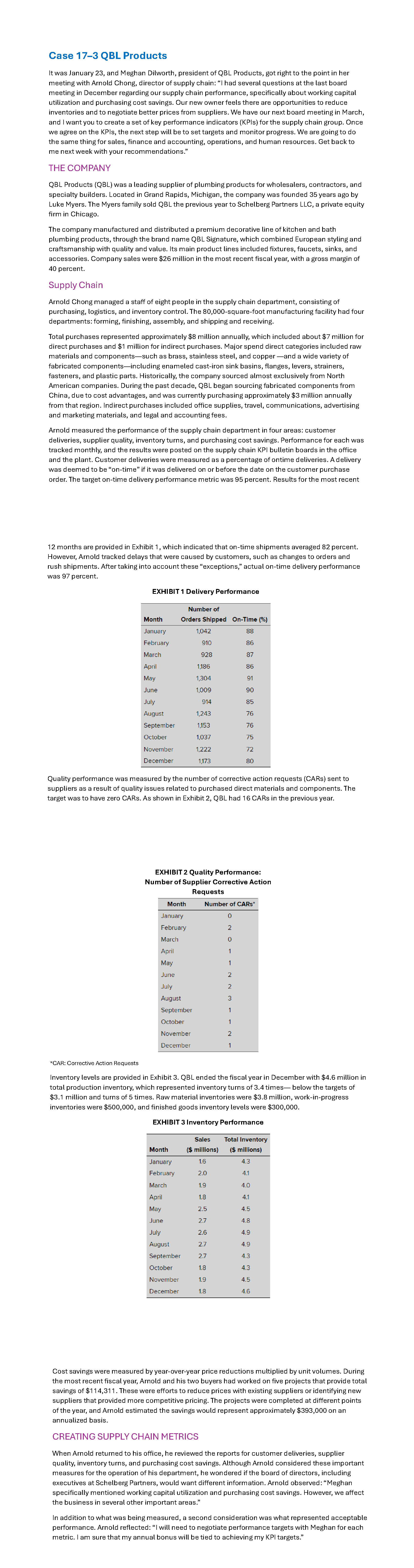  Part 3: Key Performance Indicators (KPIs) for Supply Chain Format: Written