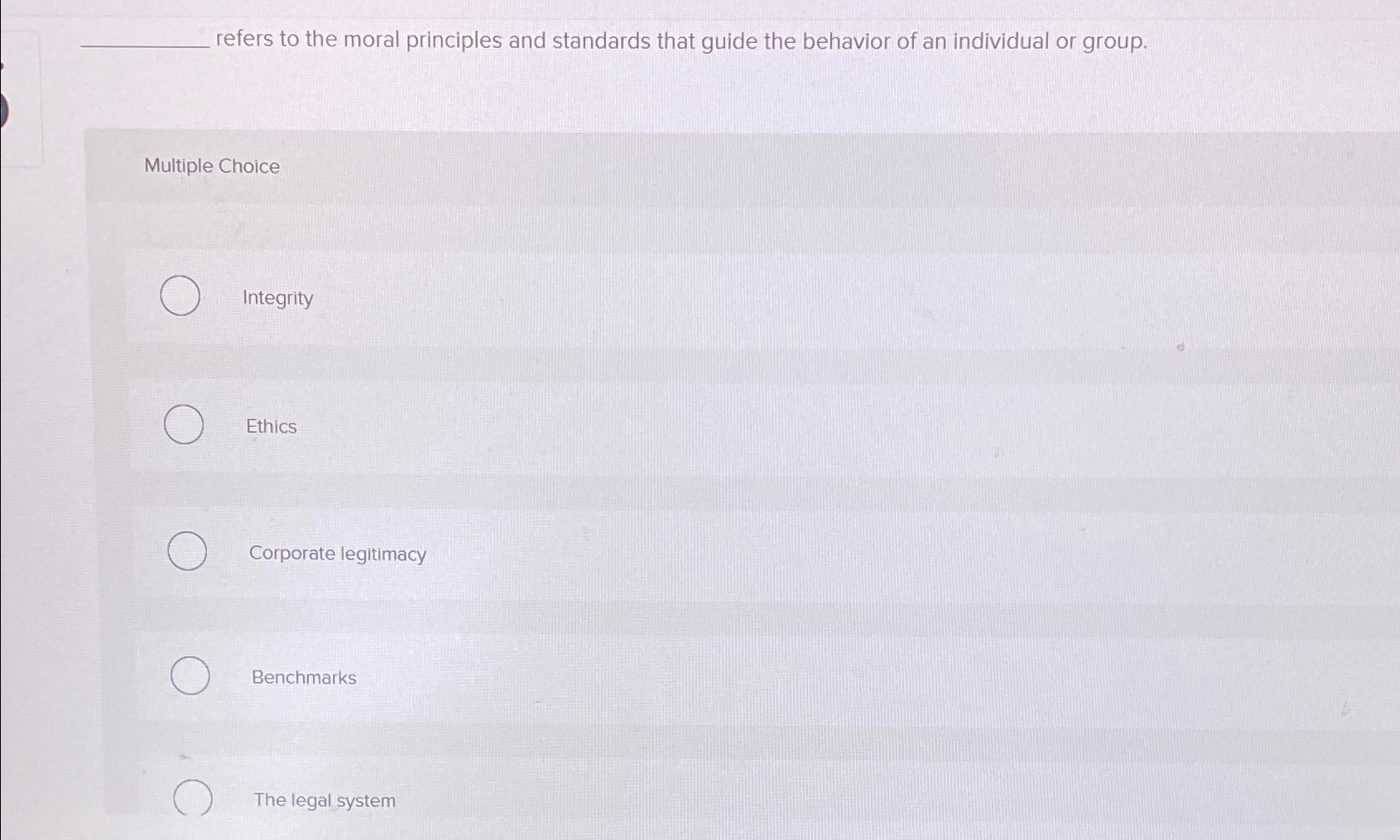  refers to the moral principles and standards that guide the behavior