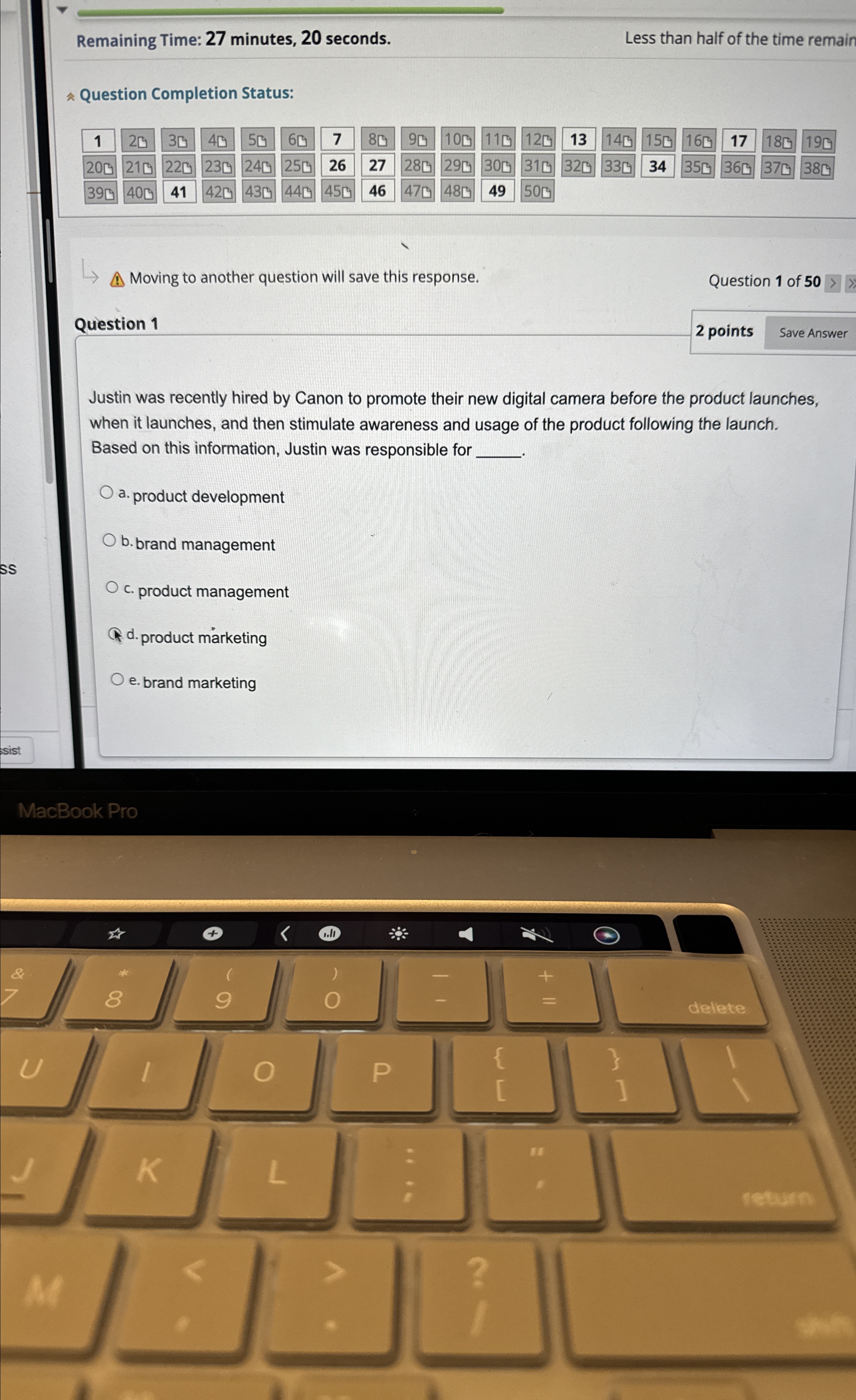  Remaining Time: 27 minutes, 20 seconds. Less than half of the