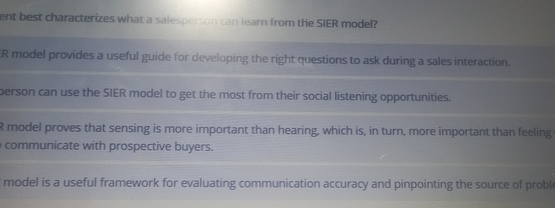  ent best characterizes what a salesperan can learn from thie SIER