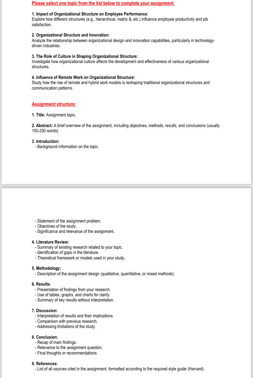  Please select one topic from the list below to complete your