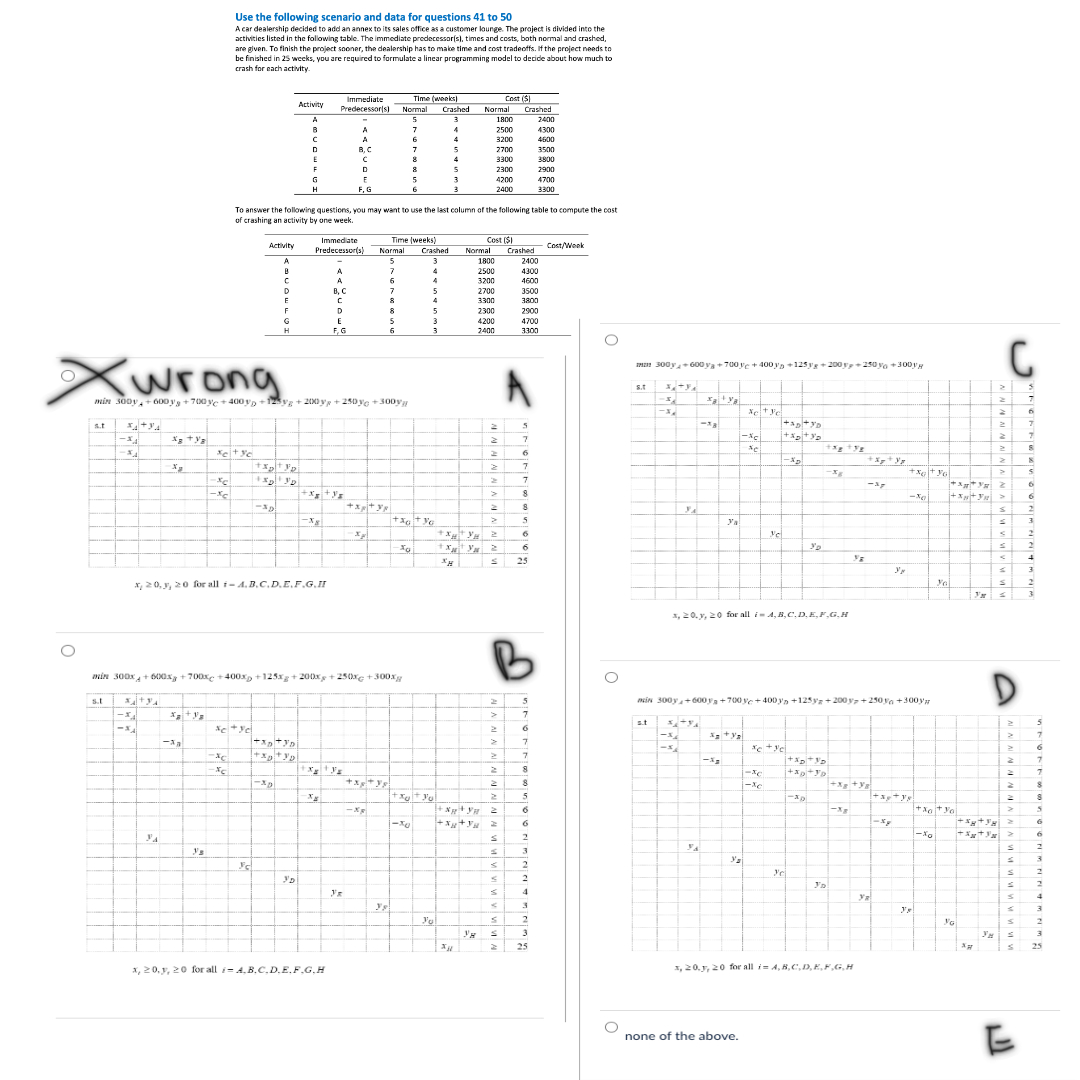  Use the following scenario and data for questions 41 to 50