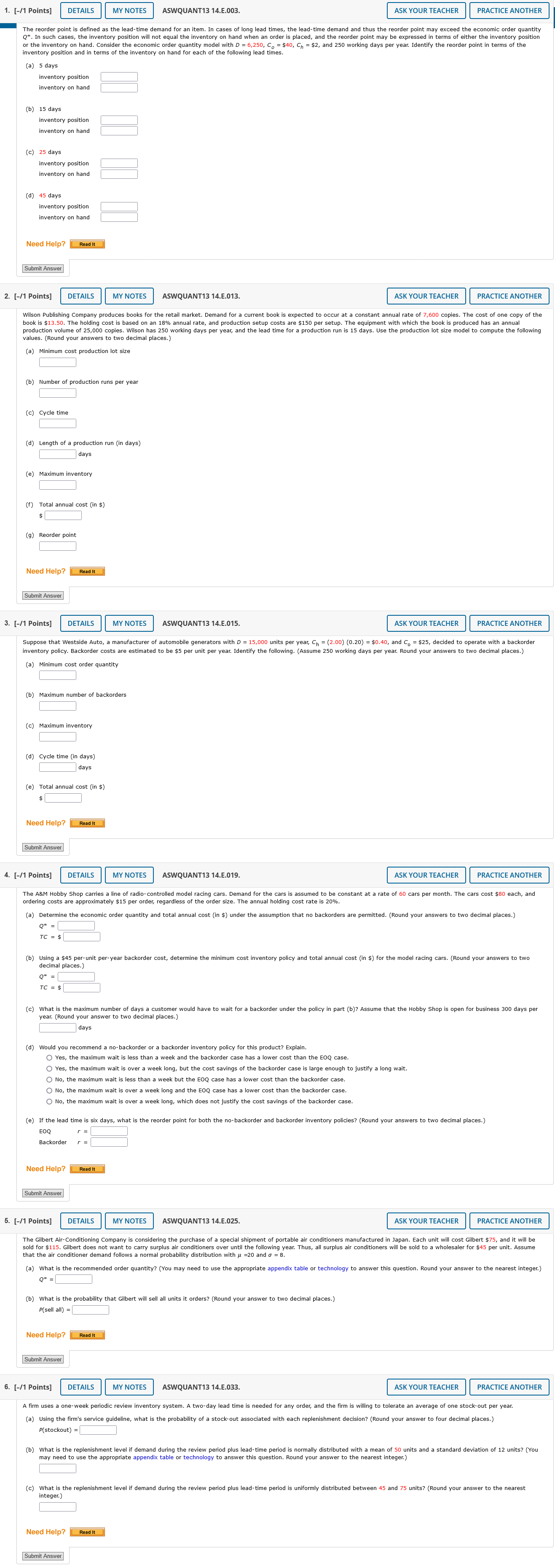  Please answer questions 1-6 