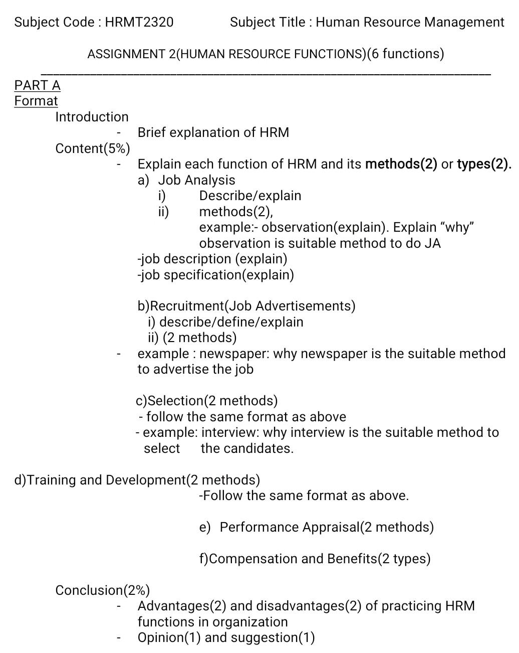  Subject Code : HRMT2320 Subject Title: Human Resource Management ASSIGNMENT 2(HUMAN