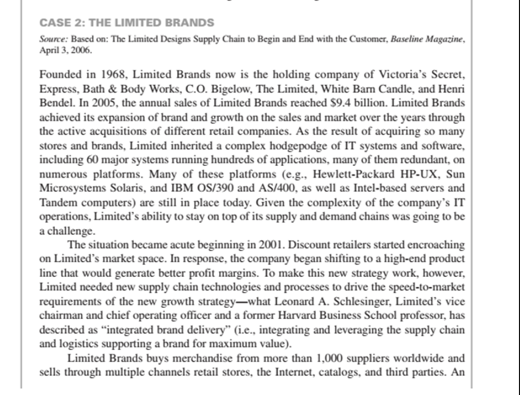  CASE 2: THE LIMITED BRANDS Source: Based on: The Limited Designs