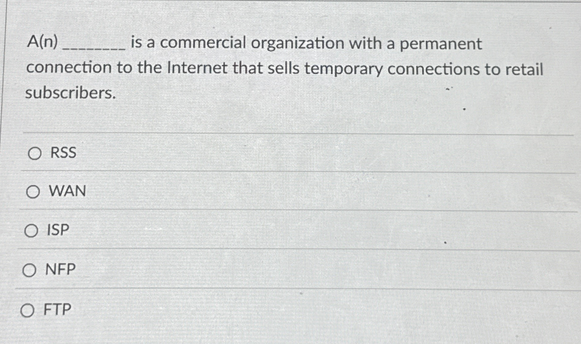  A(n)q, is a commercial organization with a permanent connection to the